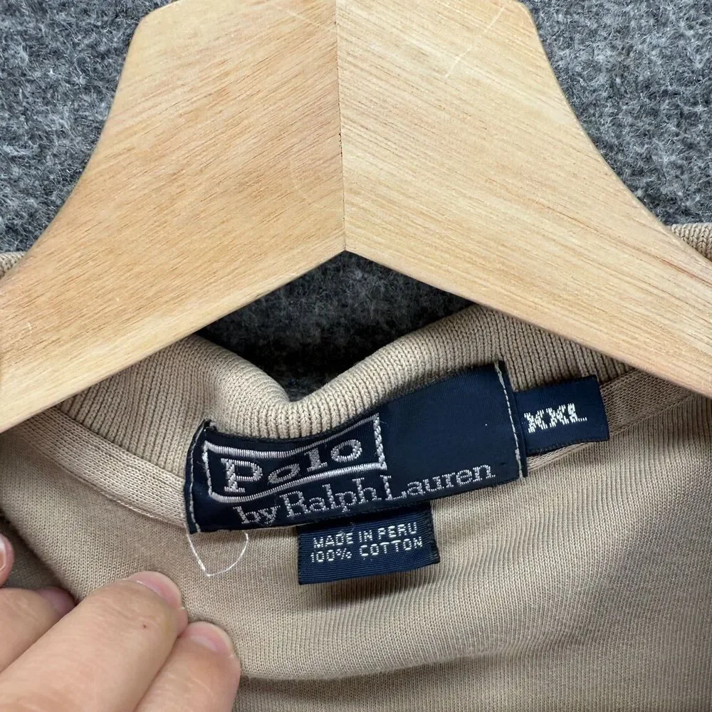 Ralph Lauren Polo Shirt Men 2XL Beige Button Up Collared Short Sleeve Cotton
